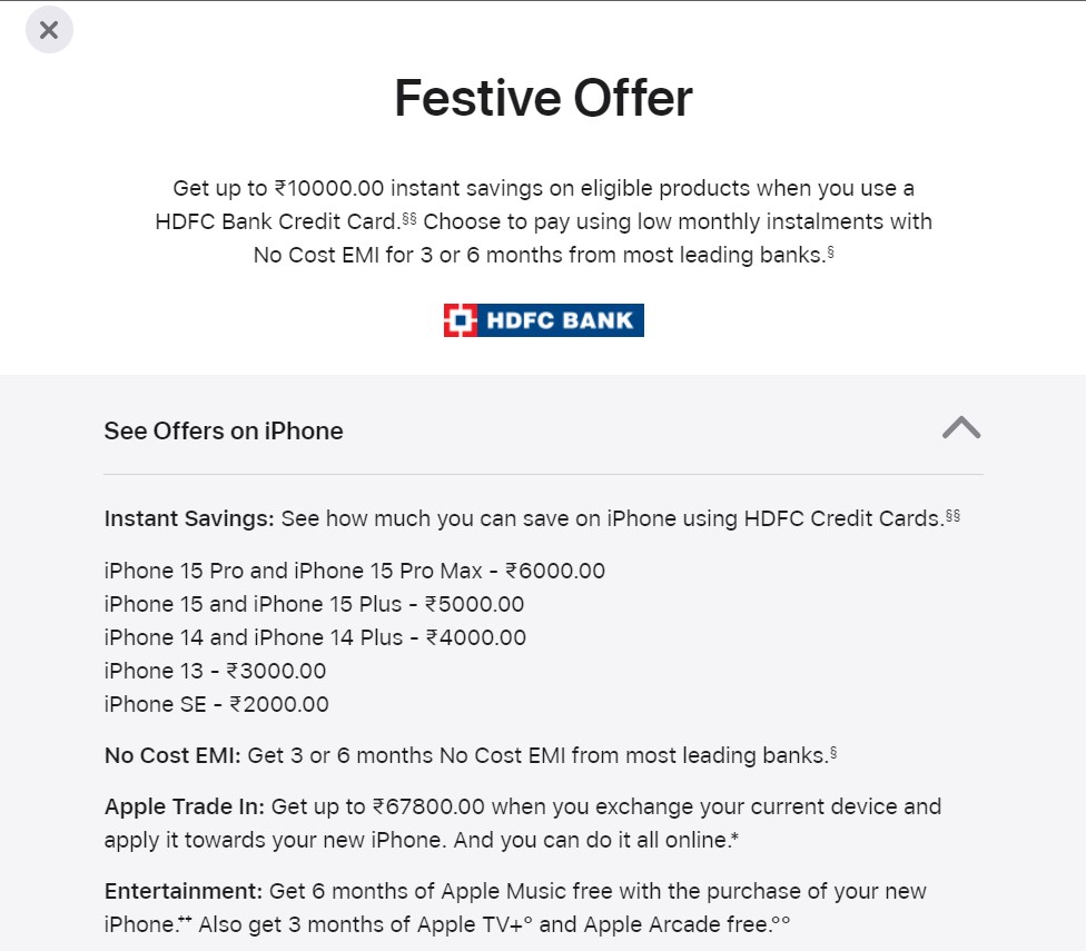 Apple Festive Offers 2023 iPhone 15, 15 Plus, 15 Pro, 15 Pro Max